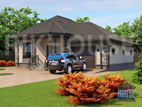 артикул КО-809 Одноэтажный дом с гаражом (площадь 140 м²)